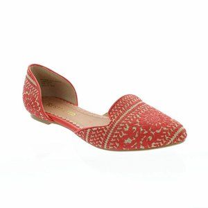 RESTRICTED red boho almond toe flats